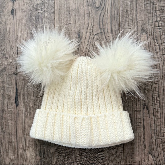 My Accessories London Double Pom Pom Knit Beanie Cream Y2K - Picture 1 of 2